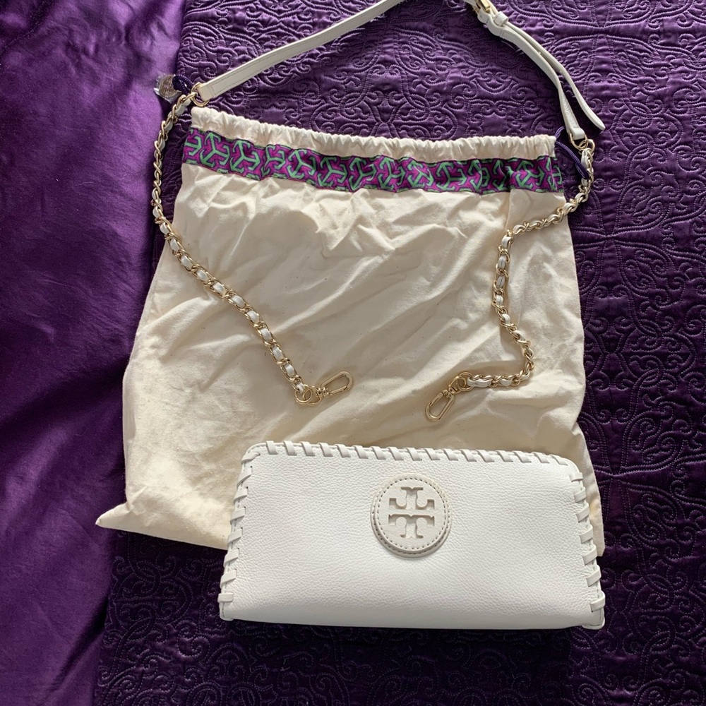 Authentic Tory Burch white whipstitch crossbody bag